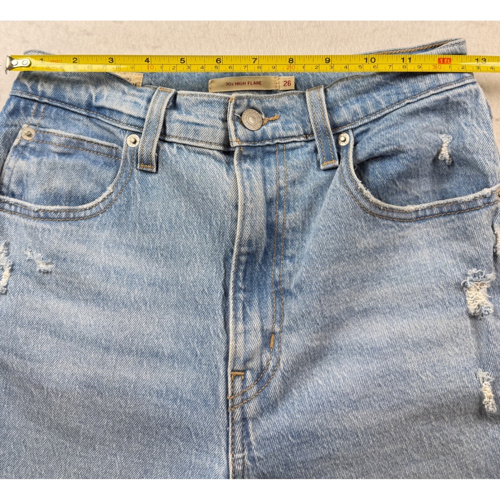 Levis 70s High Flare Jeans Light Wash Distressed Denim Size 26 Retro High Rise - Picture 4 of 7